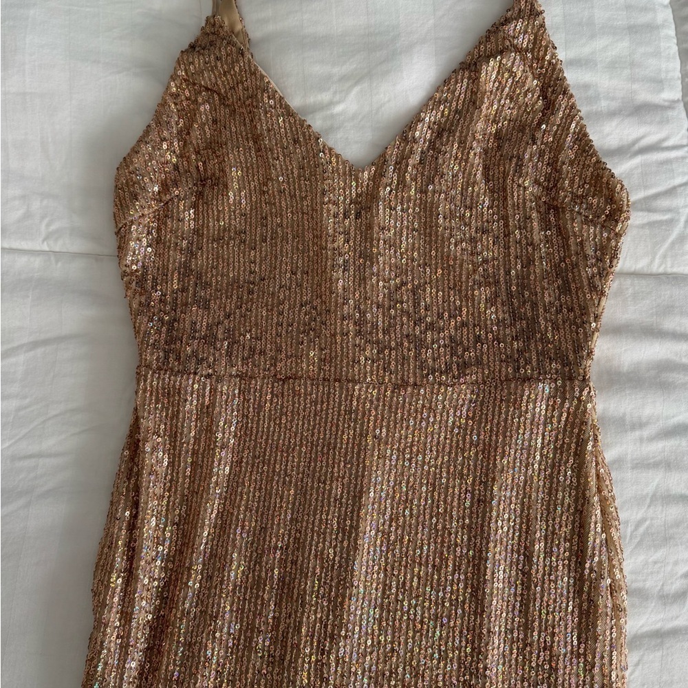 Lovely Day Rose Gold Sequin camisole floor length gown size medium - Picture 6 of 10